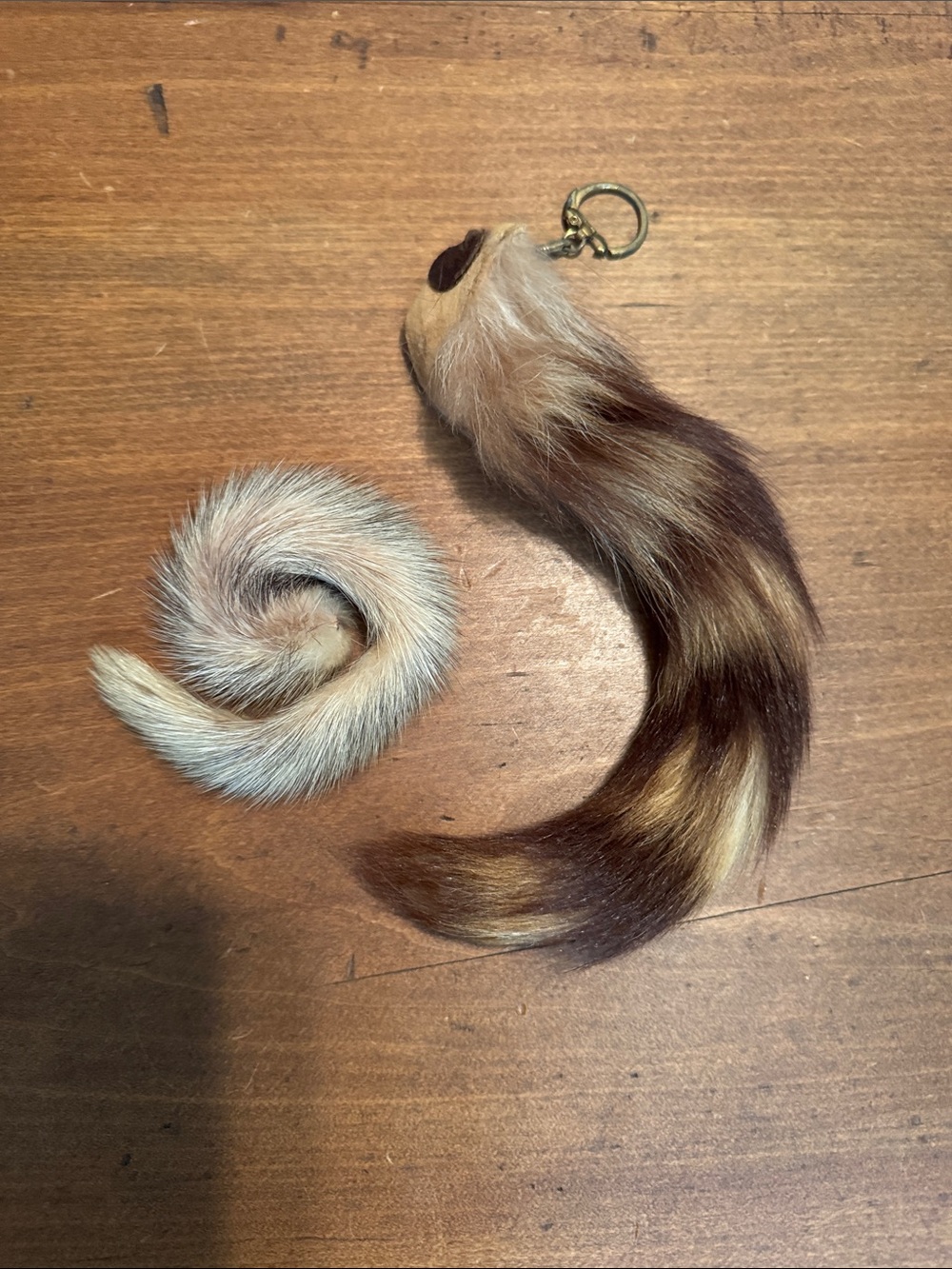Faux Fur Tail Keychain Accessory in Brown and Cream